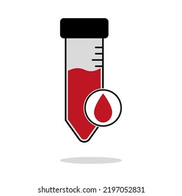 illustration of blood test sample, conical tube with blood and droplet symbol
