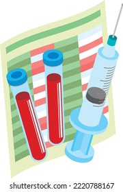Illustration von Bluttest und Spritze