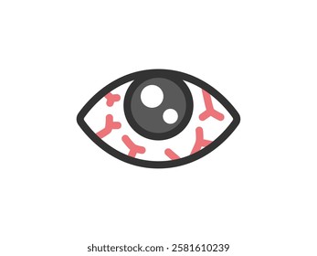 Illustration of a bloodshot eye icon (color line drawing).