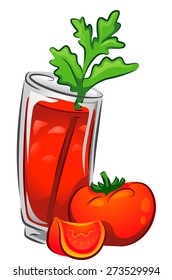 Illustration of a Bloody Mary Drink with Tomatoes