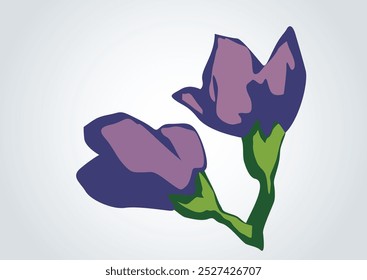illustration bloom purple flower with green stem. suitable for painting abstract ad