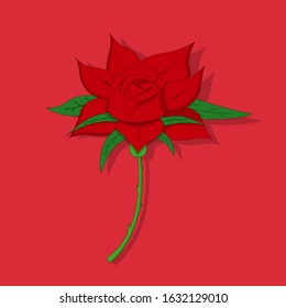 illustration of a blooming rose that looks very beautiful and is decorated with leaves and stems, suitable for icons, posters, symbols.