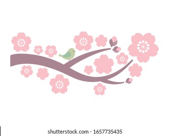 Illustration of a blossoming cherry branch and a small green bird.
It can be used as one point for various advertisements and cards.
