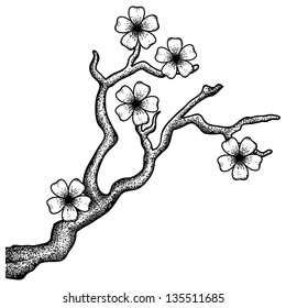 Illustration of a blossoming cherry tree branch in a retro style