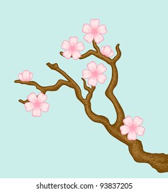 Illustration of a blossoming cherry tree branch in a retro style