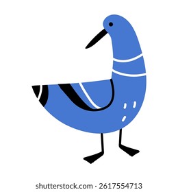 An illustration of a blue abstract pigeon looking back. Folk bird.