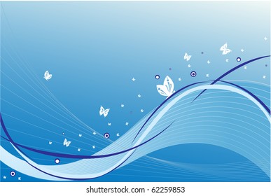 Illustration of the blue background with butterflies