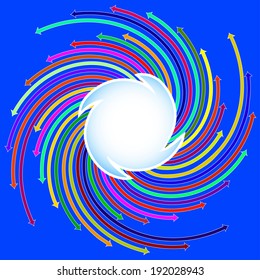 illustration blue background with colored arrows located on a spiral