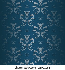 Illustration of a blue background with silver floral pattern