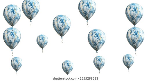 illustration of blue balloons on a white background, perfect for festive and celebratory designs. Ideal for invitations, greeting cards, and party decorations. High-quality, vibrant, and cheerful.