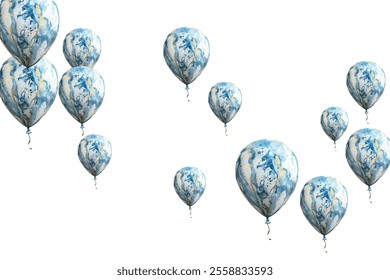 illustration of blue balloons on a white background, perfect for festive and celebratory designs. Ideal for invitations, greeting cards, and party decorations. High-quality, vibrant, and cheerful.