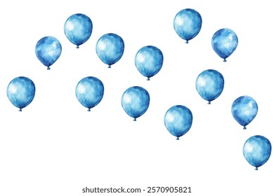 illustration of blue balloons on a white background, perfect for festive and celebratory designs. Ideal for invitations, greeting cards, and party decorations. High-quality, vibrant, and cheerful.