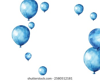 illustration of blue balloons on a white background, perfect for festive and celebratory designs. Ideal for invitations, greeting cards, and party decorations. High-quality, vibrant, and cheerful.