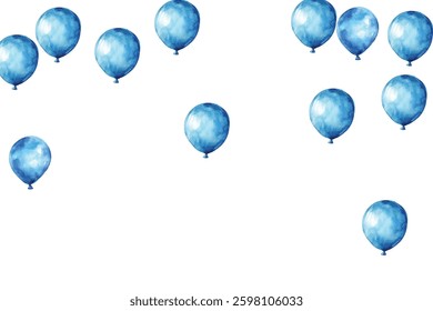 illustration of blue balloons on a white background, perfect for festive and celebratory designs. Ideal for invitations, greeting cards, and party decorations. High-quality, vibrant, and cheerful.