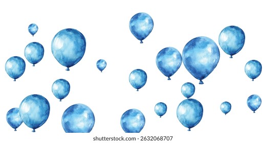 illustration of blue balloons on a white background, perfect for festive and celebratory designs. Ideal for invitations, greeting cards, and party decorations. High-quality, vibrant, and cheerful.