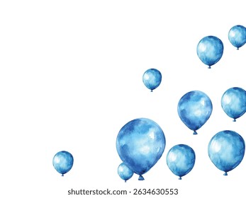 illustration of blue balloons on a white background, perfect for festive and celebratory designs. Ideal for invitations, greeting cards, and party decorations. High-quality, vibrant, and cheerful.
