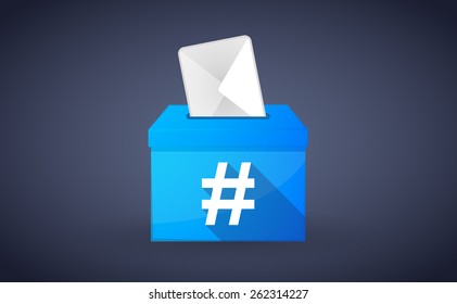 Illustration of a blue ballot box with a hash tag