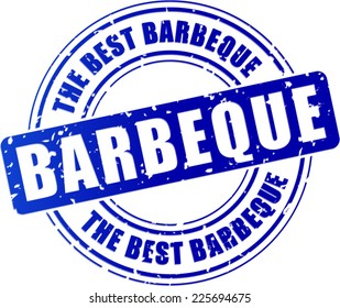 illustration of blue barbeque stamp on white background