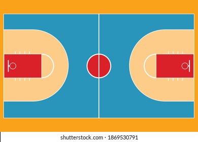 Illustration of a blue basketball court with a flat design theme