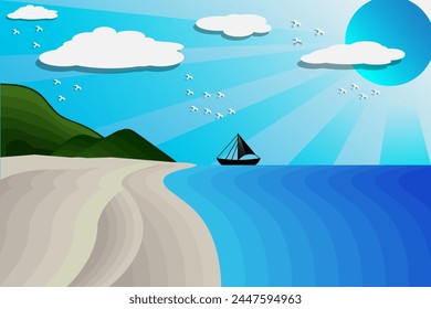 illustration of a blue beach view with white sand