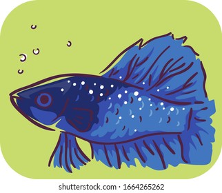 Ilustración de una mascota de peces Betta Azul con puntos blancos, síntoma de enfermedad parasitaria de Ich