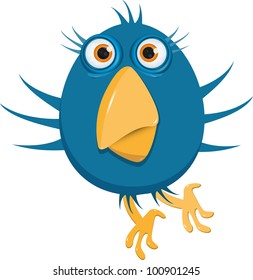 illustration of a blue bird with big eyes