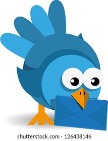illustration blue bird with a blue envelope