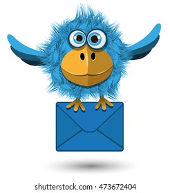 Illustration of Blue Bird with a blue envelope