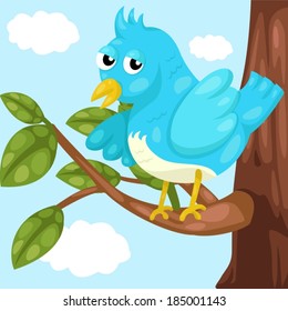 illustration of blue bird on tree branch