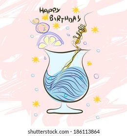 Illustration of blue birthday cocktail