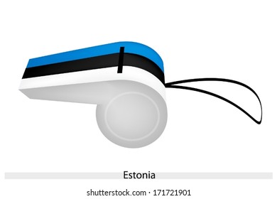 An Illustration of Blue, Black and White Bands of Republic of Estonia Flag on A Whistle, The Sport Concept and Political Symbol. 