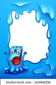 Illustration of a blue border template with a monster