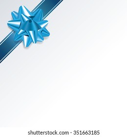 An illustration of a blue bow and ribbon on a gift background. Vector EPS 10 file contains transparencies and gradient mesh.