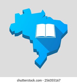 Illustration of a blue Brazil map with a book