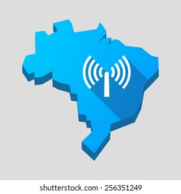 Illustration of a blue Brazil map with a wifi antenna