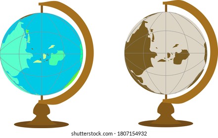 Illustration of a blue and brown simple globe