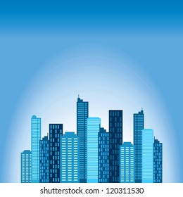 Illustration of blue buildings