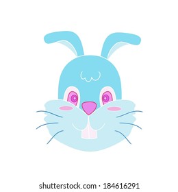 Illustration of blue bunny face on white background