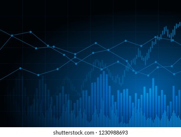 Illustration of blue business chart of growth and fall in stock, money or commodity prices with lines and background change - vector