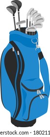 Illustration of a blue caddie bag to bring to the golf course.