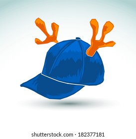 Illustration of a blue cap with reindeer horns - vector icon 