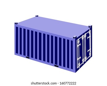 An Illustration Blue Cargo Container, Freight Container Or Shipping Container For Portable Storage, Overseas Shipping Or Mobile Office. 