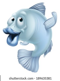 An illustration of a blue cartoon fish character mascot