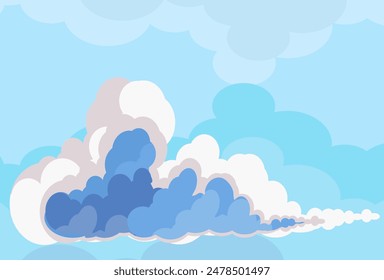 illustration of blue clumpy clouds, clear sky. blue sky background