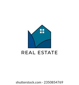 ILLUSTRATION BLUE COLOR HOUSE. BUILDING ARCHITECTURE SIMPLE MINIMALIST LOGO ICON DESIGN VECTOR. GOOD FOR REAL ESTATE, PROPERTY INSDUSTRY