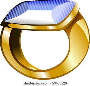 Illustration of blue colour gemstone mounted ring	