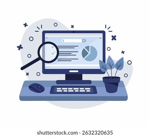 Ilustración de una computadora azul sobre un fondo blanco.
