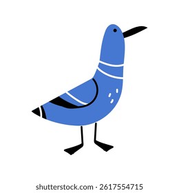 An illustration of a blue confused abstract pigeon. Folk bird.