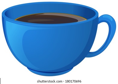 Illustration of a blue cup with coffee on a white background