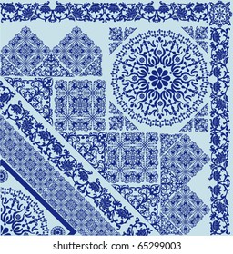 illustration with blue curled elements